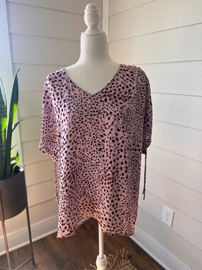 CAbi Pink Leopard Print V-Neck Women's Top